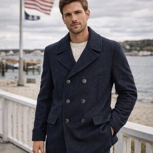 Ralph Lauren Luke Wool Blend Pea Coat Men 40R Double Breasted Classic Nautical